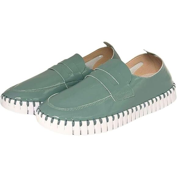 Ilse Jacobsen Tulip 3865 Loafer Womens 38 Green Patent Slip On Flat Shoes Casual - Picture 1 of 11